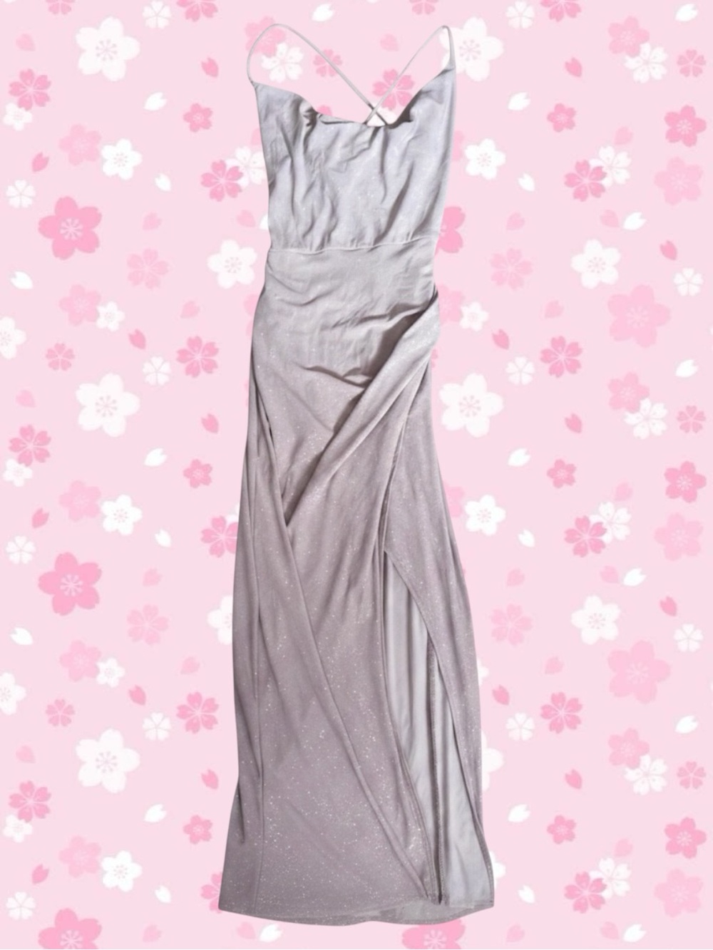 Q USA Salmon Pink Sparkle Glitter Maxi Formal Dress Criss Cross Back and Slit XS
